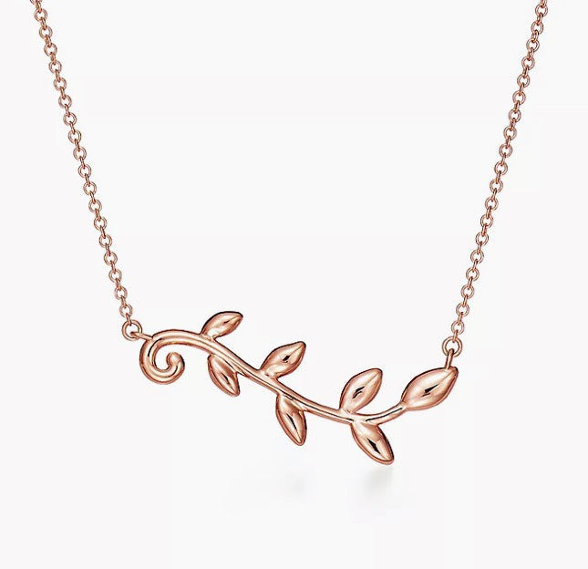18K Tiffany Olive Leaf Vine Pendant Necklace