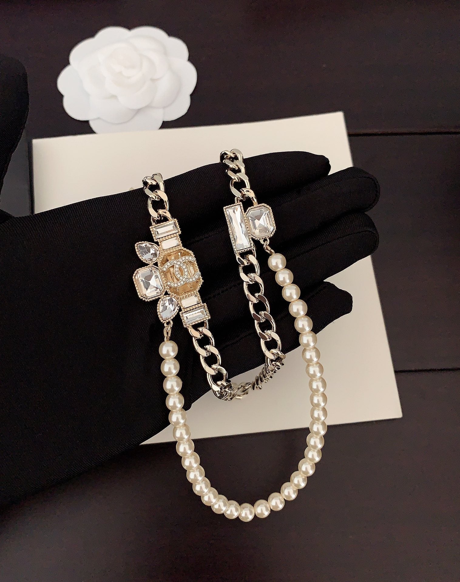 18K  Chanel Pearls Crystals Necklace