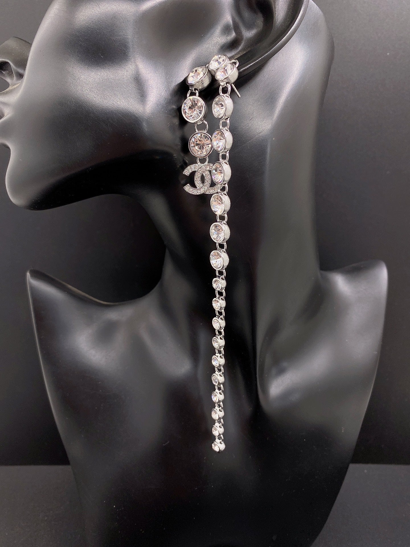 18K  Chanel Long Crystal Earrings