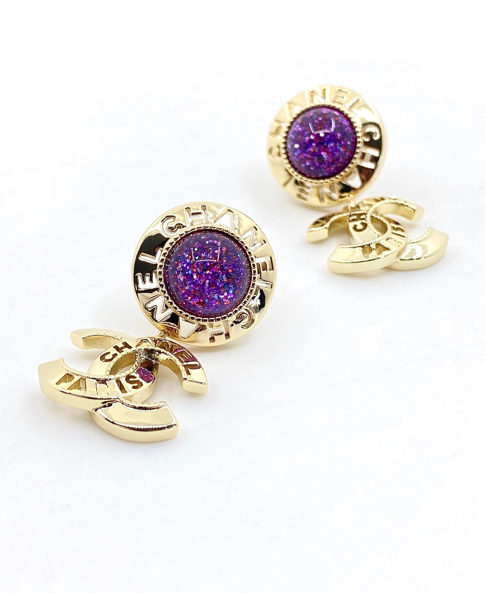 18K  Chanel Purple Crystals Earrings