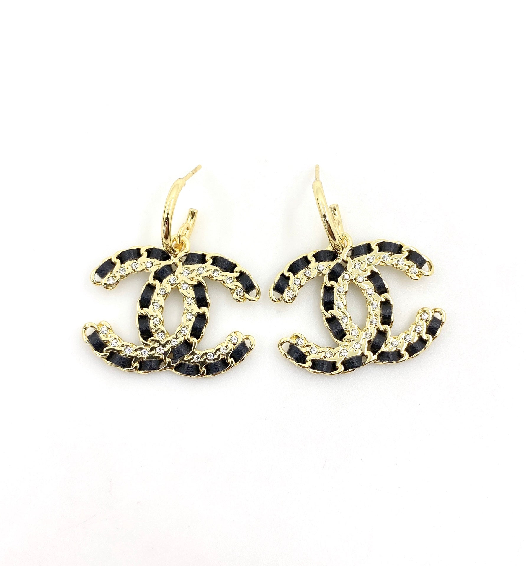 18K  Chanel Pendant Leather Earrings