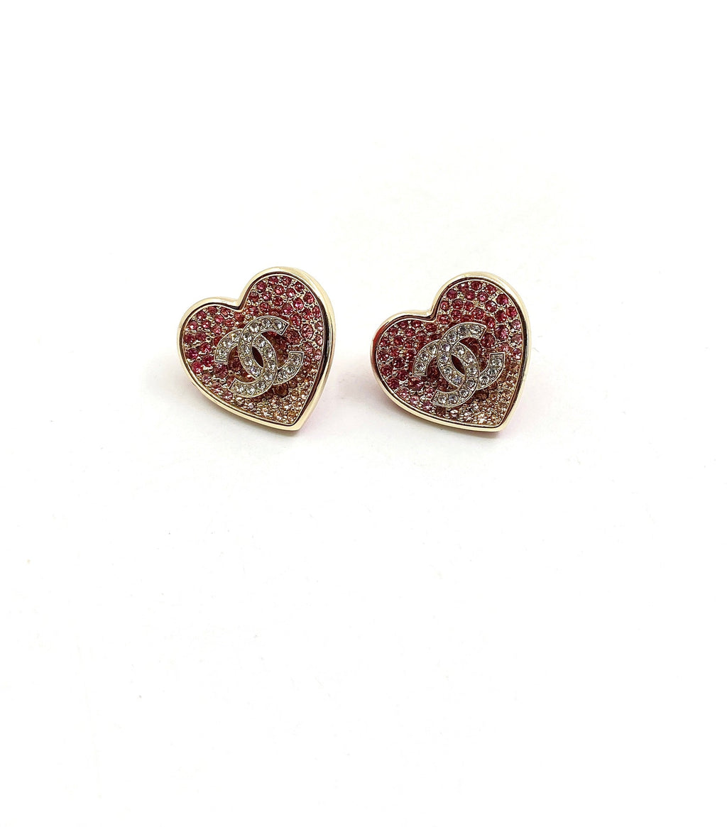 18K  Chanel Diamond Pink Heart Earrings
