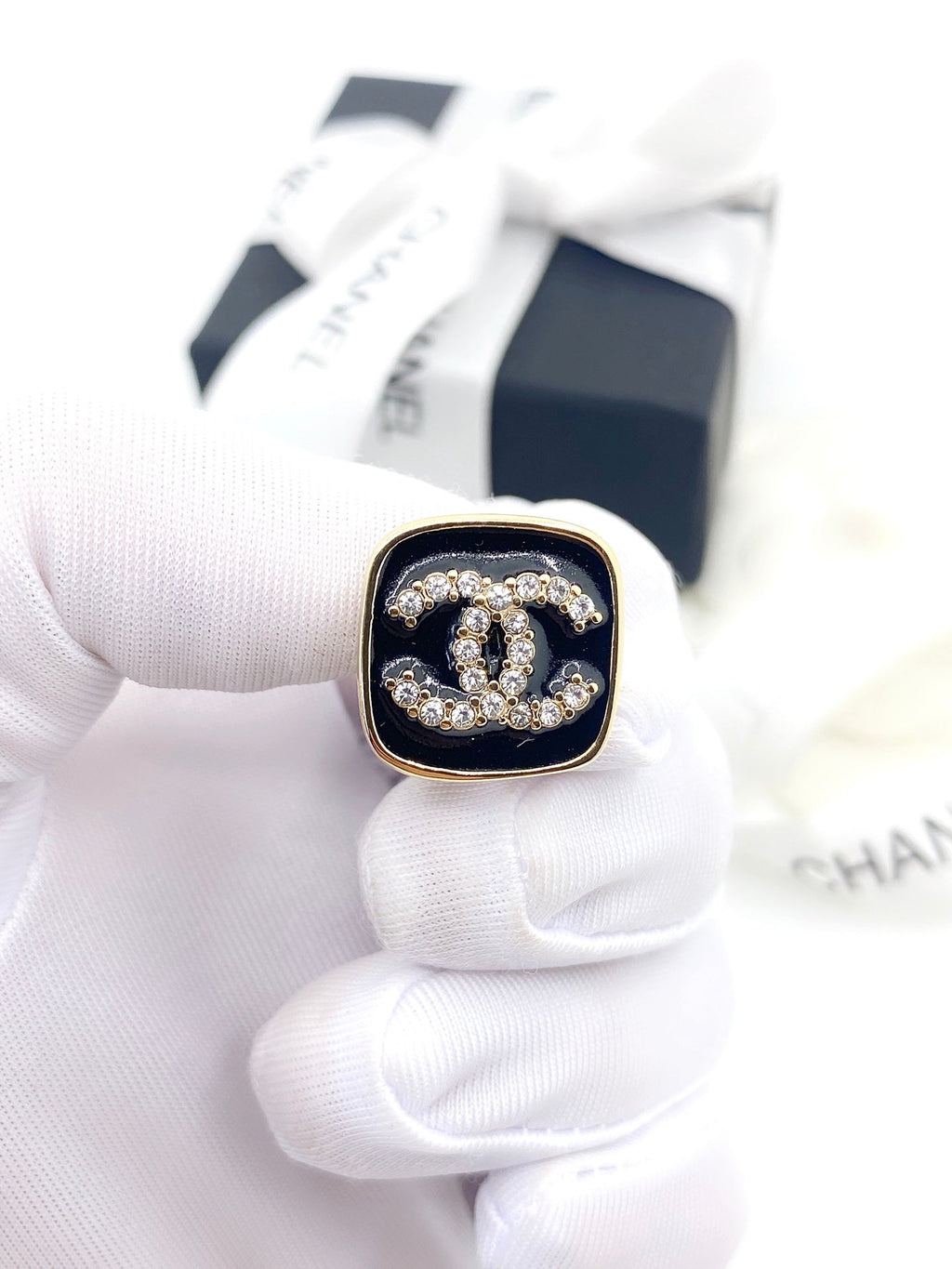 18K  Chanel Square Resin Diamond Earrings