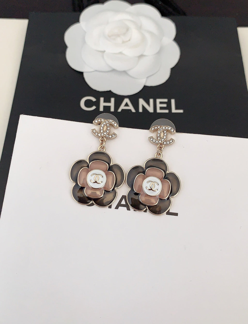18K  Chanel Flower Pendant Earrings
