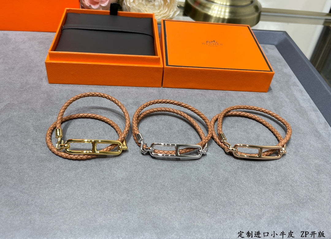 18K Roulis Double Tour Brown Hermes Bracelet