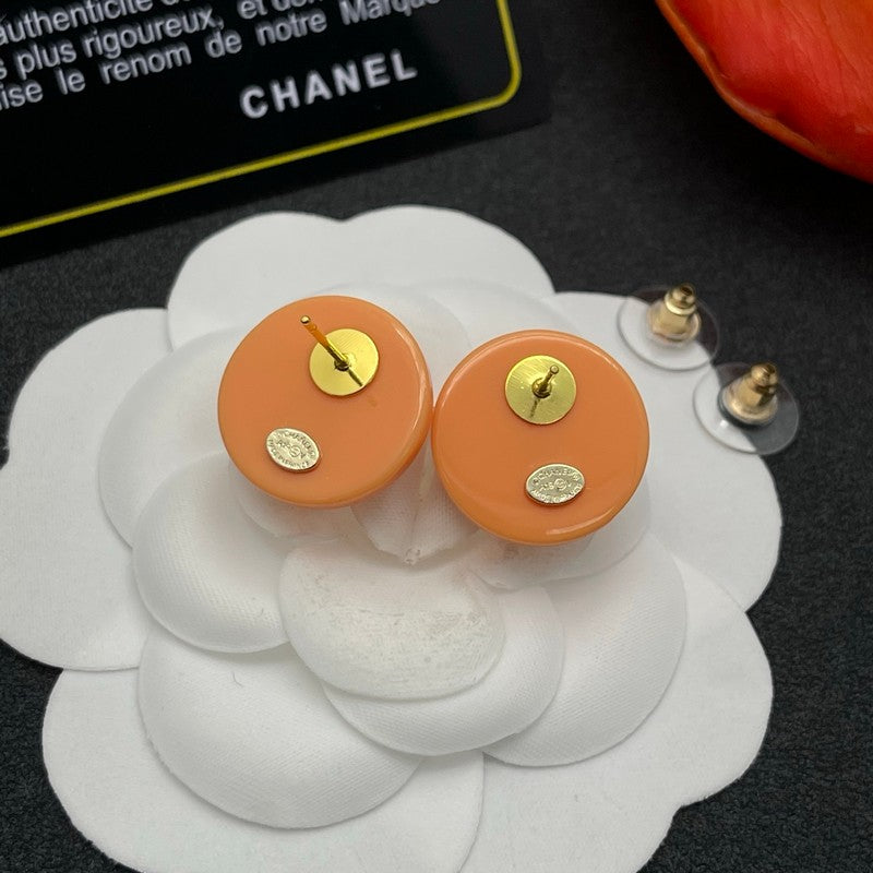 18K  Chanel Orange Round Earrings