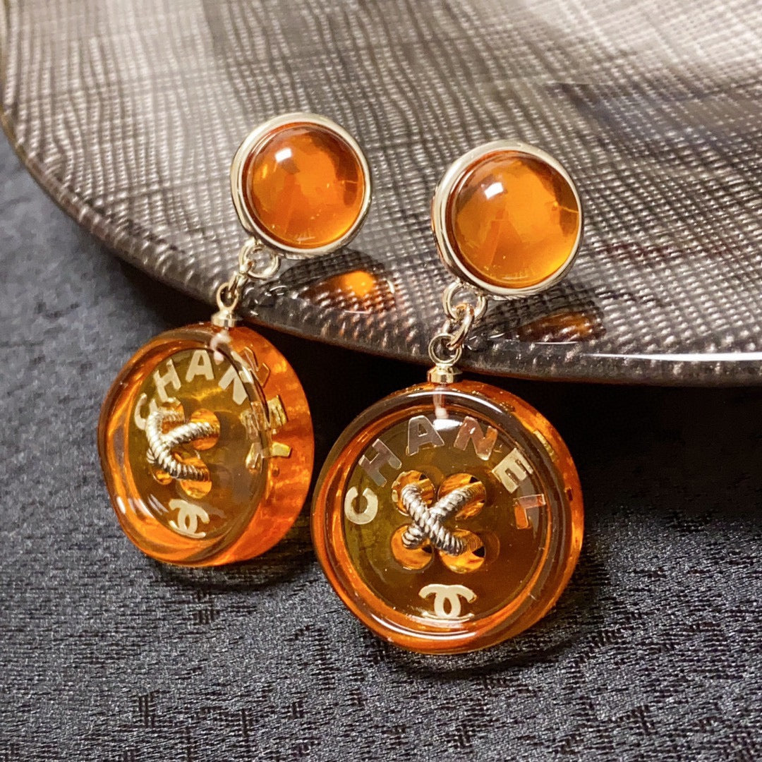 18K  Chanel Orange Pendant Earrings