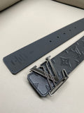 Premium Black Leather Belt – Tonal Embossed Detail & Sculpted Metal Buckle | 4.0cm Width