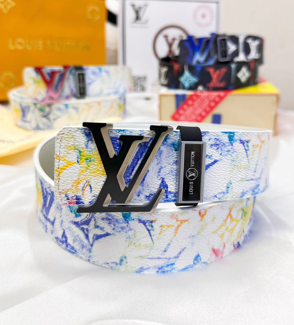 Colorful Monogram Print Belt with Silver Buckle
