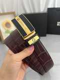 Premium Leather Belt – Brushed Metal Textured Buckle | 3.5cm | Formal & Upscale Casual