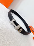 Premium Black Leather Belt with Silver H Buckle
