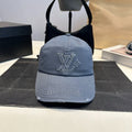 Distressed Denim Baseball Cap with Embroidered Monogram — Washed Blue