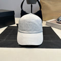 Distressed Cotton Baseball Cap with Tonal Embroidery — White