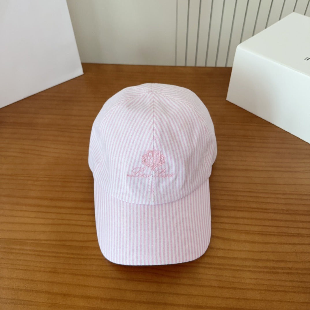 Blush Pinstripe Silk-Cotton Cap