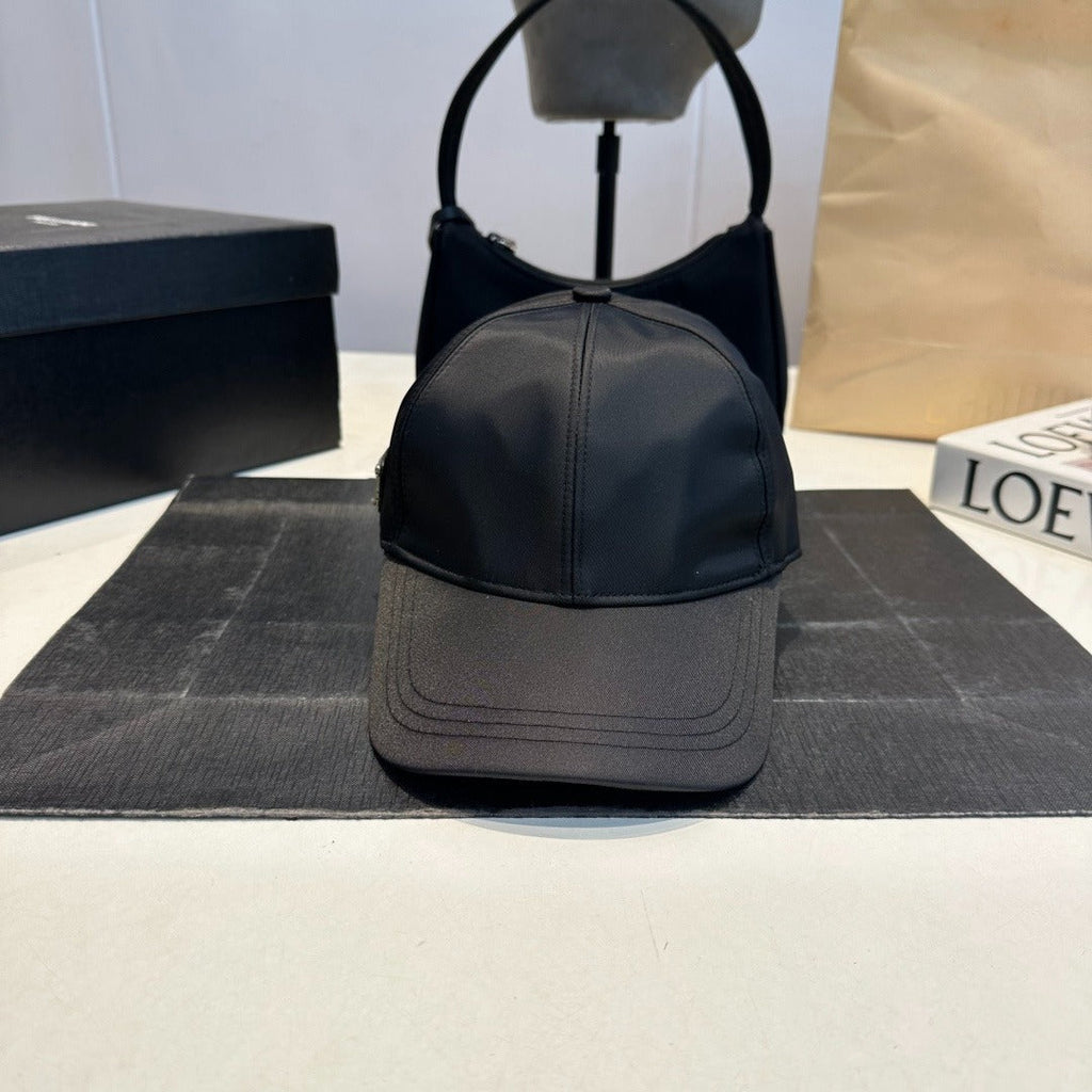 Nylon Baseball Cap with Metal Plaque — Black