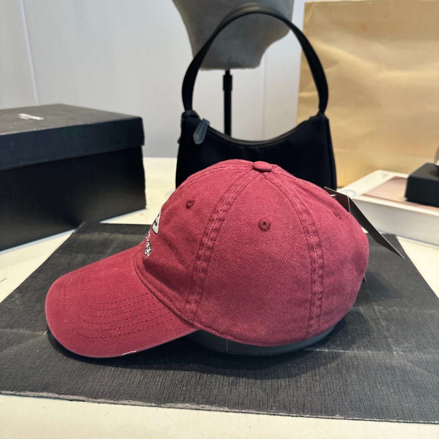 Embroidered Baseball Cap | Vintage Washed Burgundy Red Cotton Dad Hat