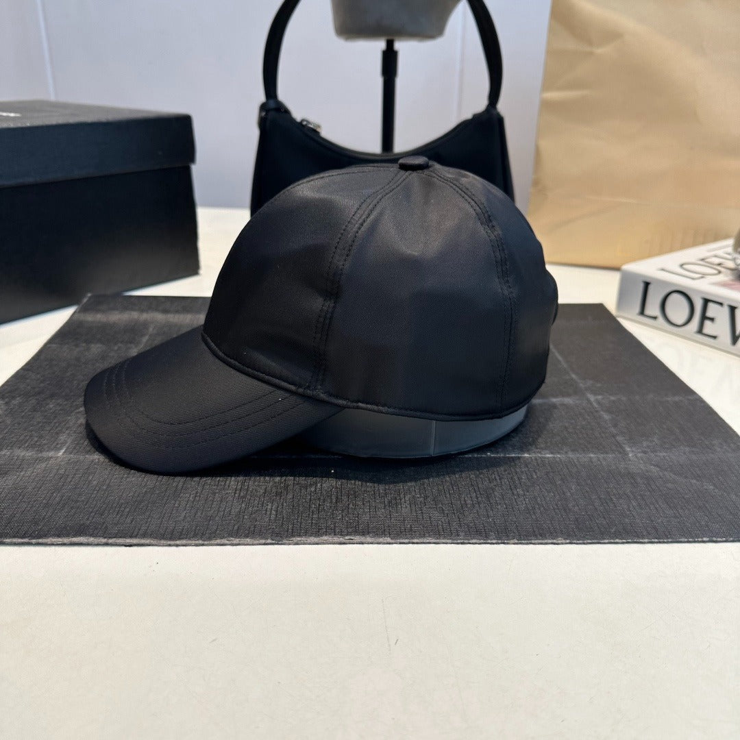 Nylon Baseball Cap with Metal Plaque — Black
