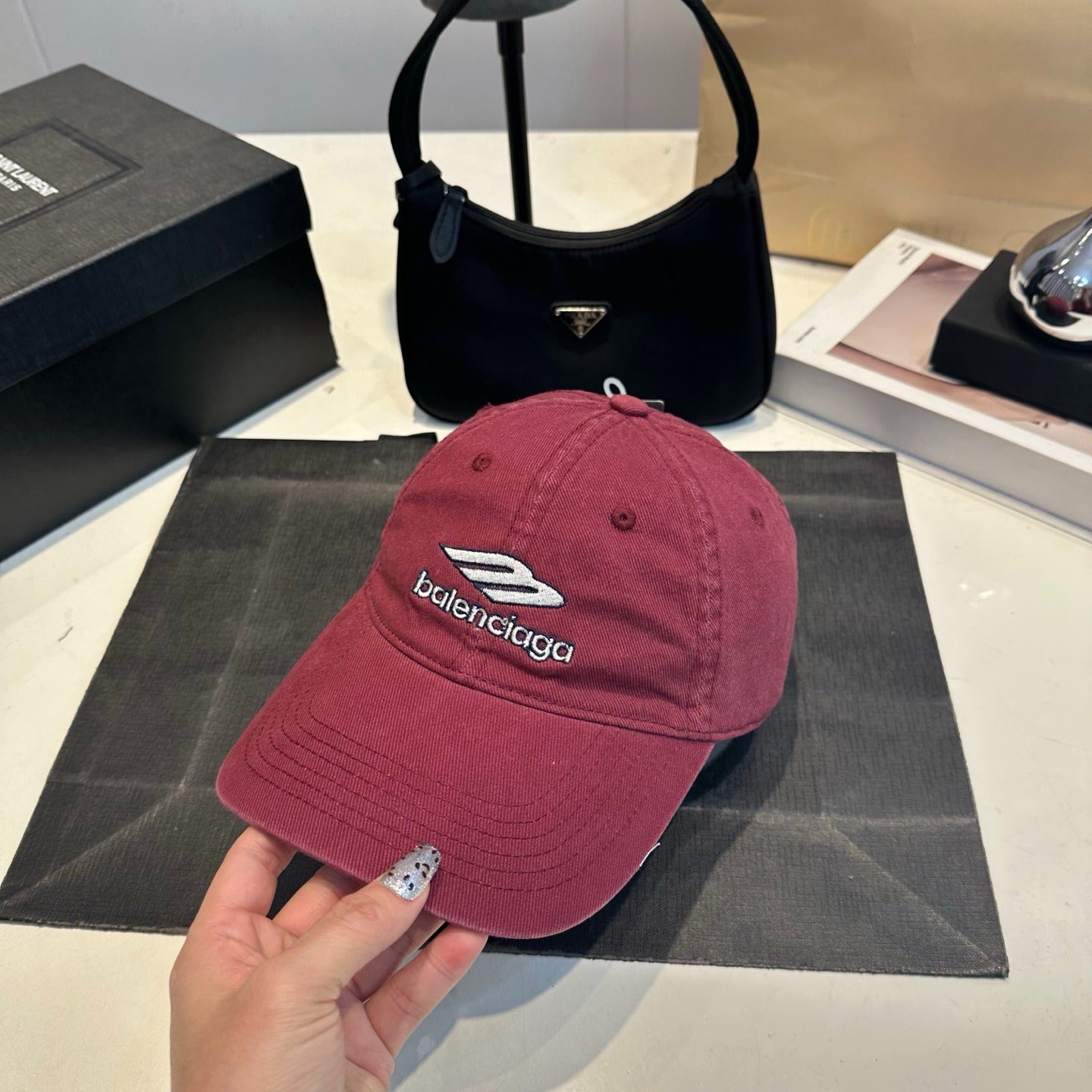Embroidered Baseball Cap | Vintage Washed Burgundy Red Cotton Dad Hat