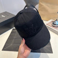 Distressed Cotton Baseball Cap with Tonal Embroidery in Black