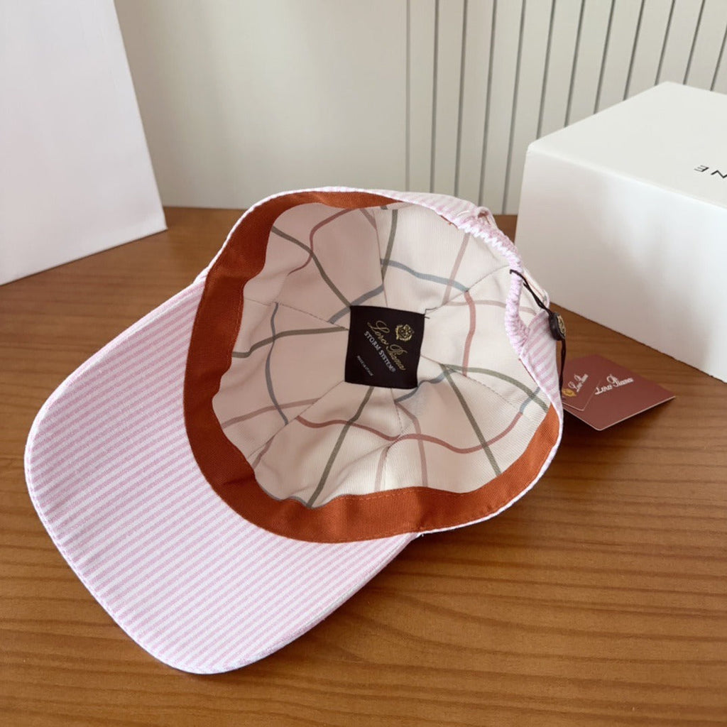 Blush Pinstripe Silk-Cotton Cap