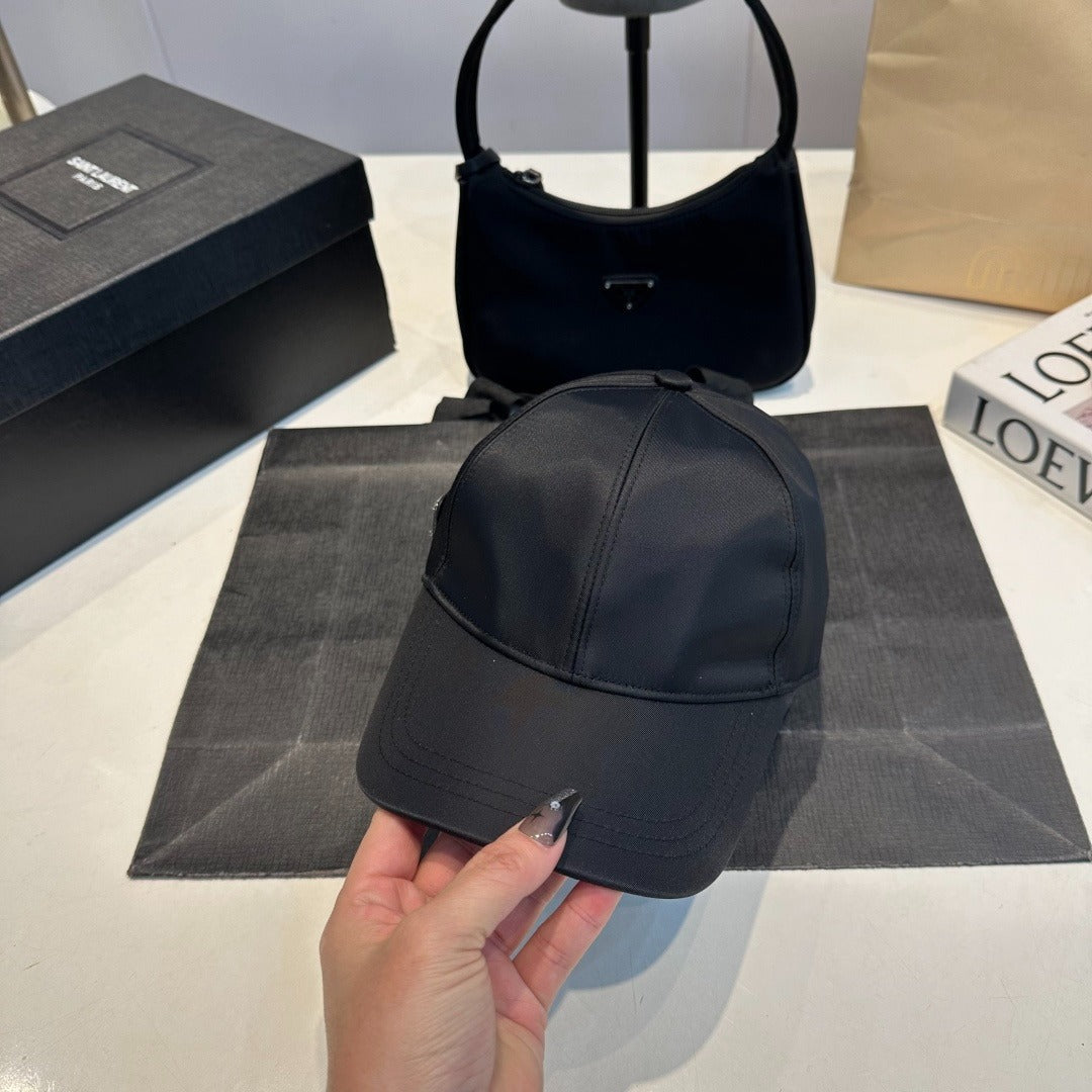 Nylon Baseball Cap with Metal Plaque — Black