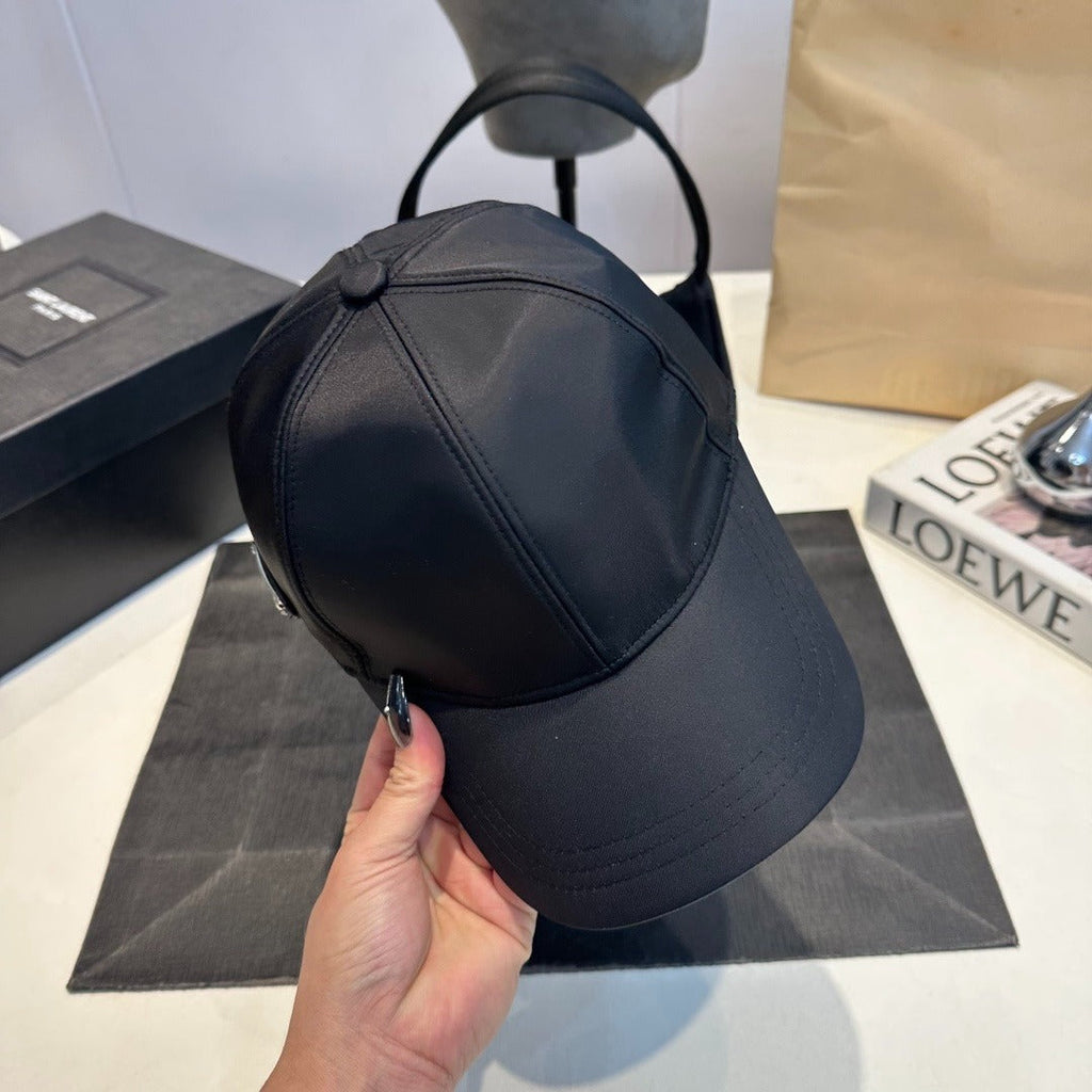 Nylon Baseball Cap with Metal Plaque — Black