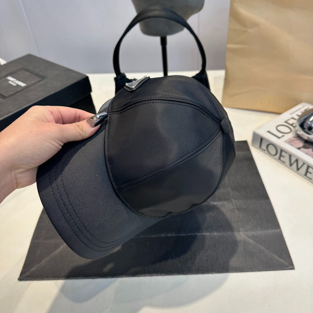 Nylon Baseball Cap with Metal Plaque — Black