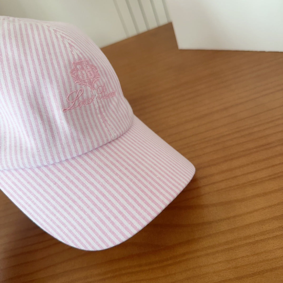 Blush Pinstripe Silk-Cotton Cap