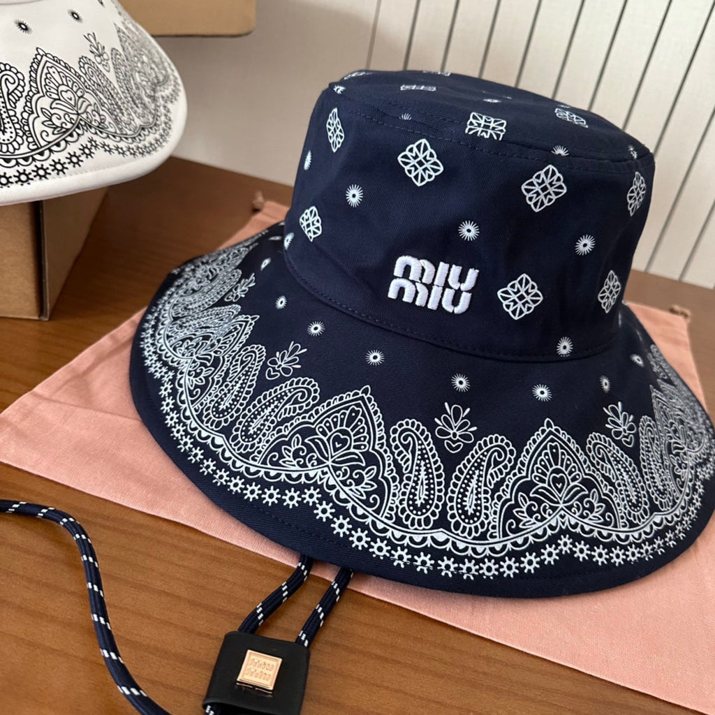 Paisley Print Wide Brim Bucket Hat with Adjustable Chin Cord