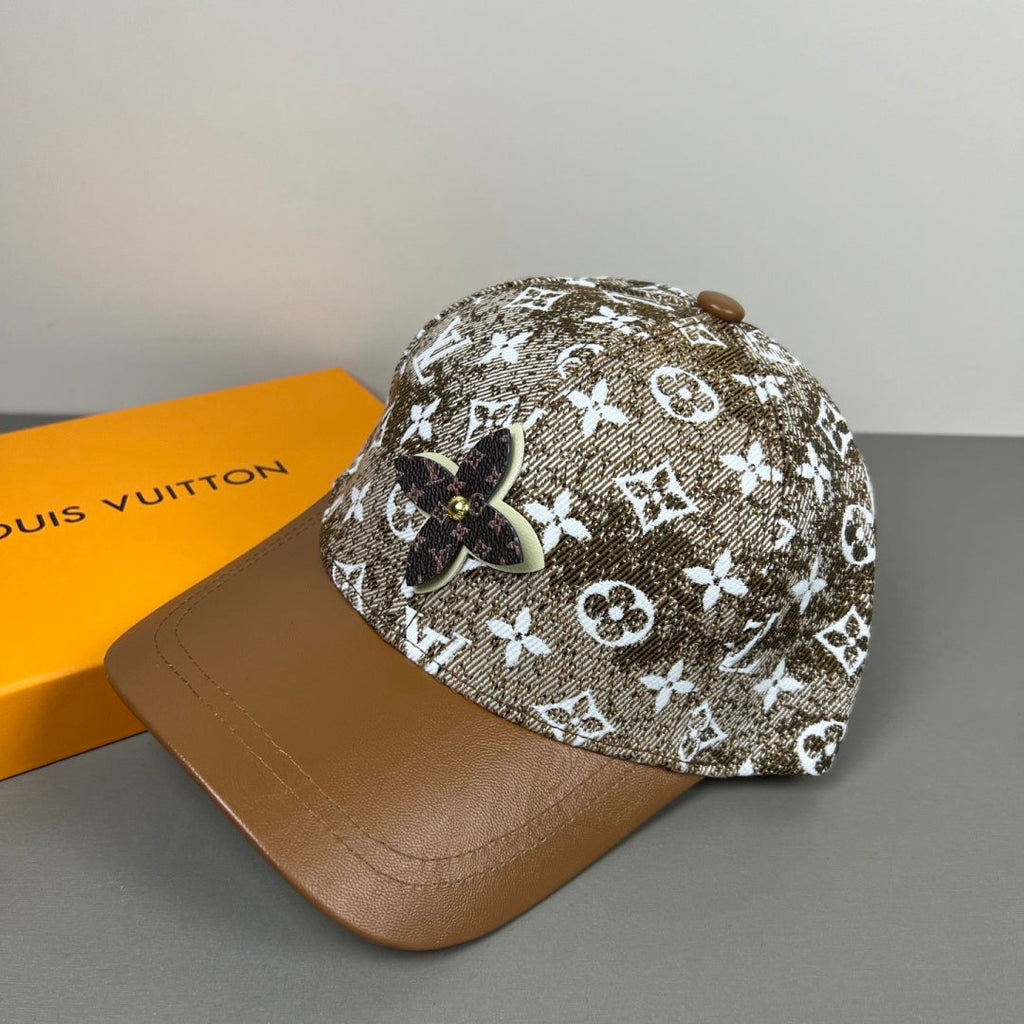 Monogram Print Flower Accent Baseball Cap