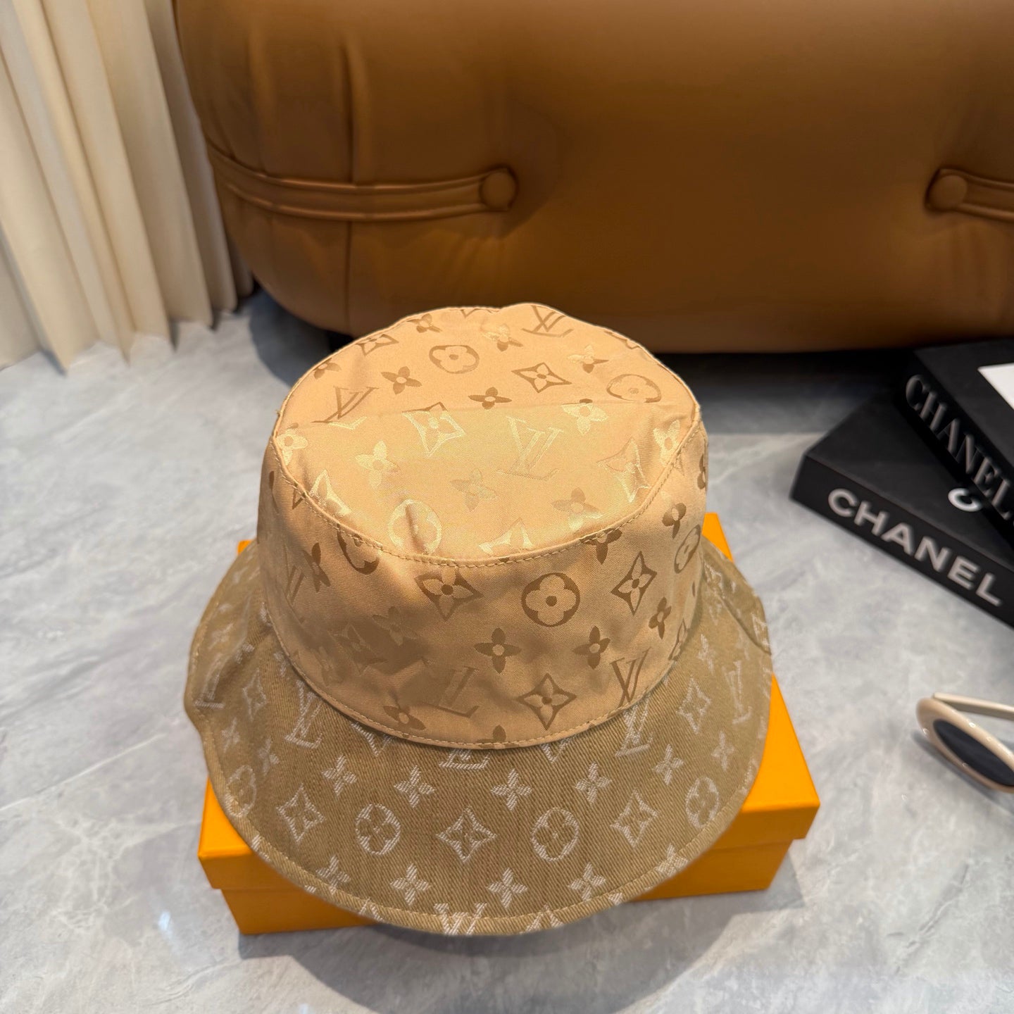 Monogram Print Wide Brim Bucket Hat
