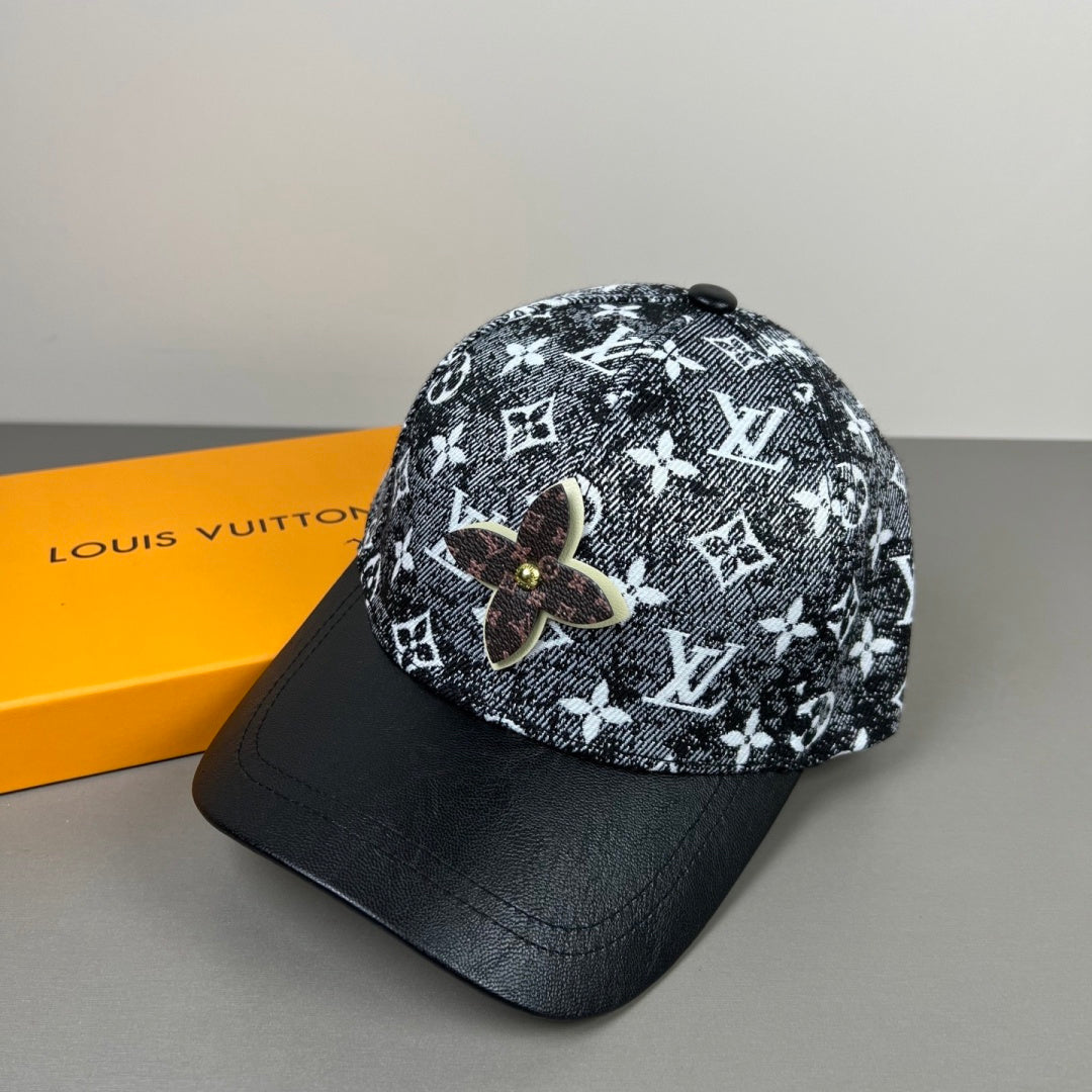 Monogram Print Baseball Cap with Flower Accent