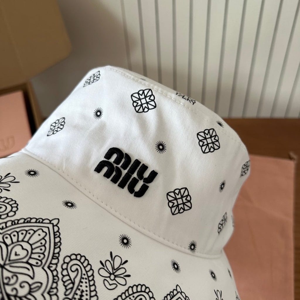 Paisley Print Wide Brim Bucket Hat with Chin Cord