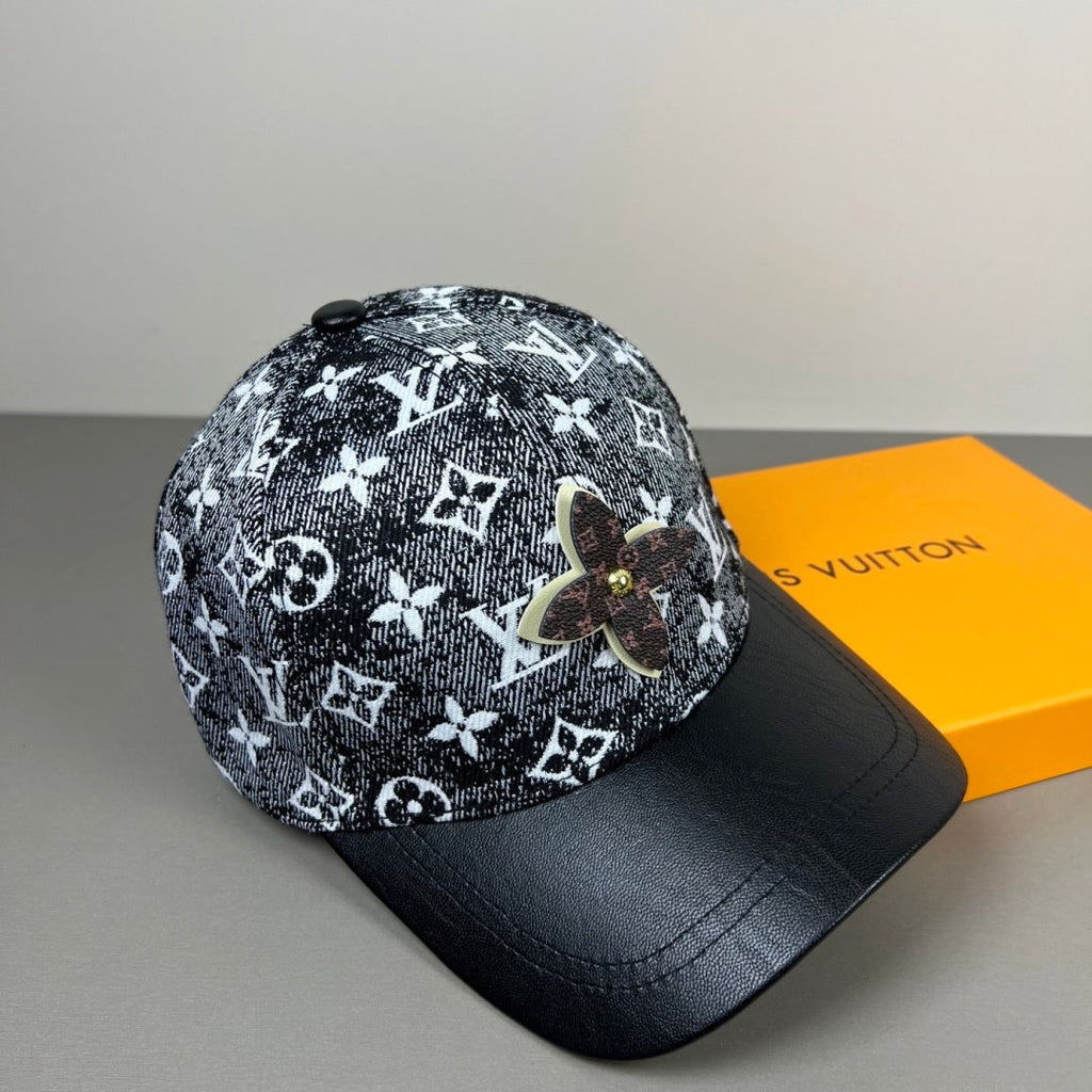 Monogram Print Baseball Cap with Flower Accent