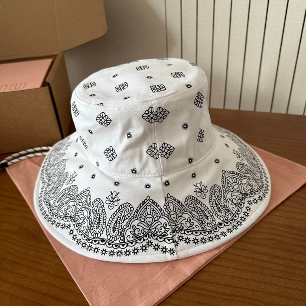 Paisley Print Wide Brim Bucket Hat with Chin Cord
