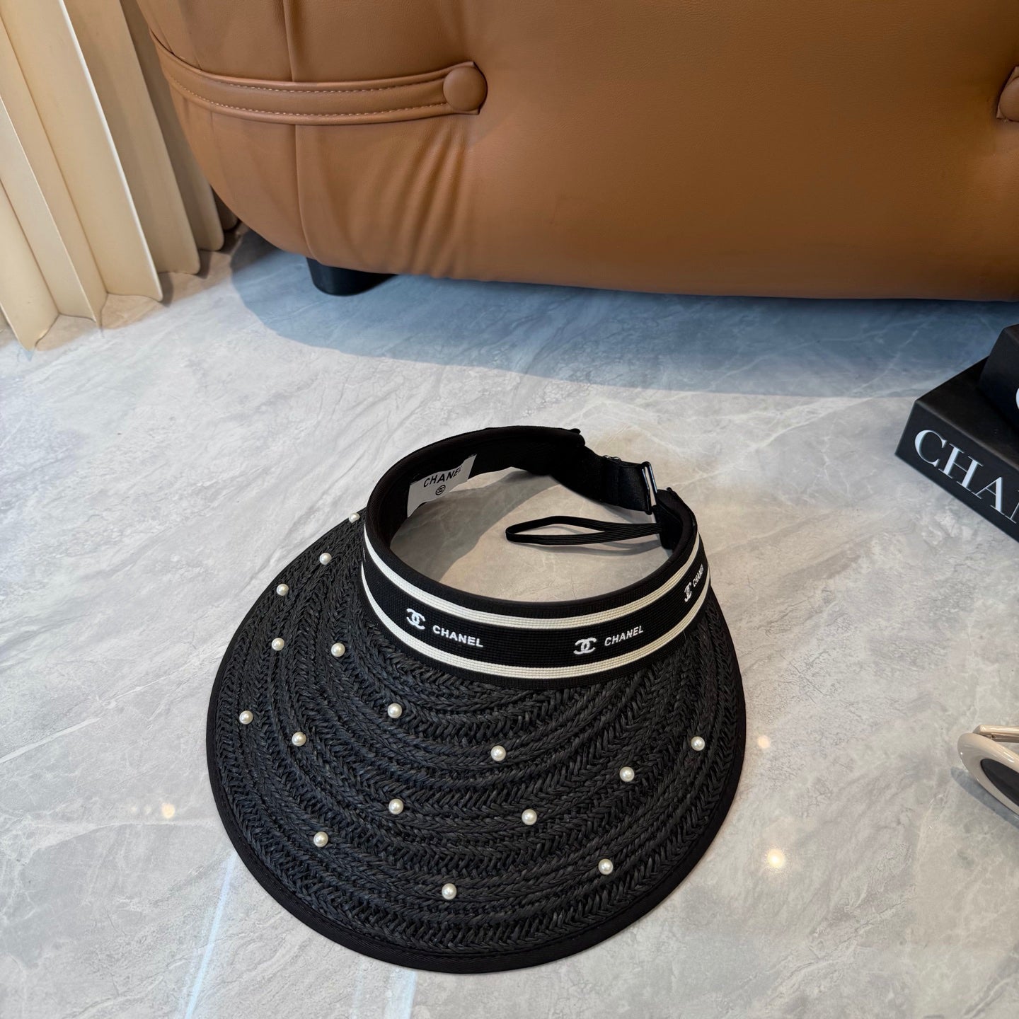 Pearl Accent Woven Sun Visor Hat