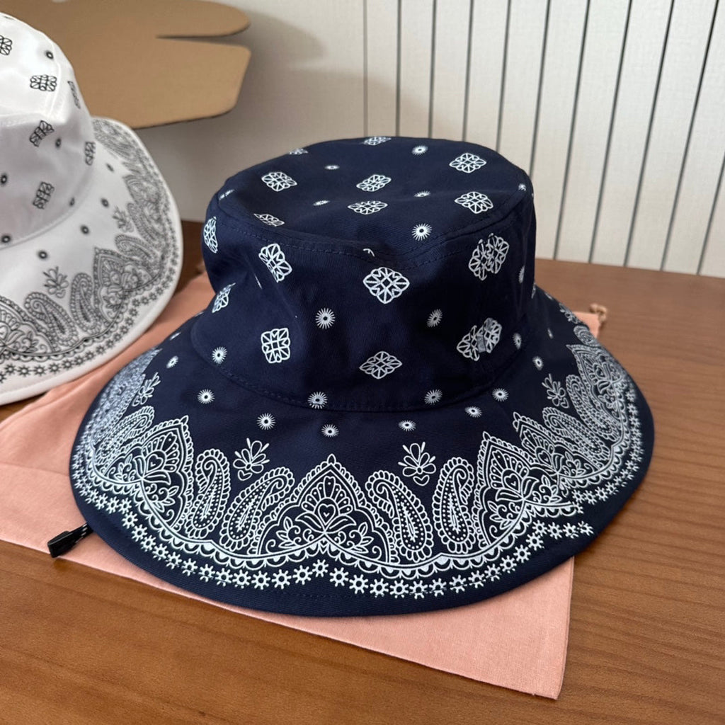 Paisley Print Wide Brim Bucket Hat with Adjustable Chin Cord