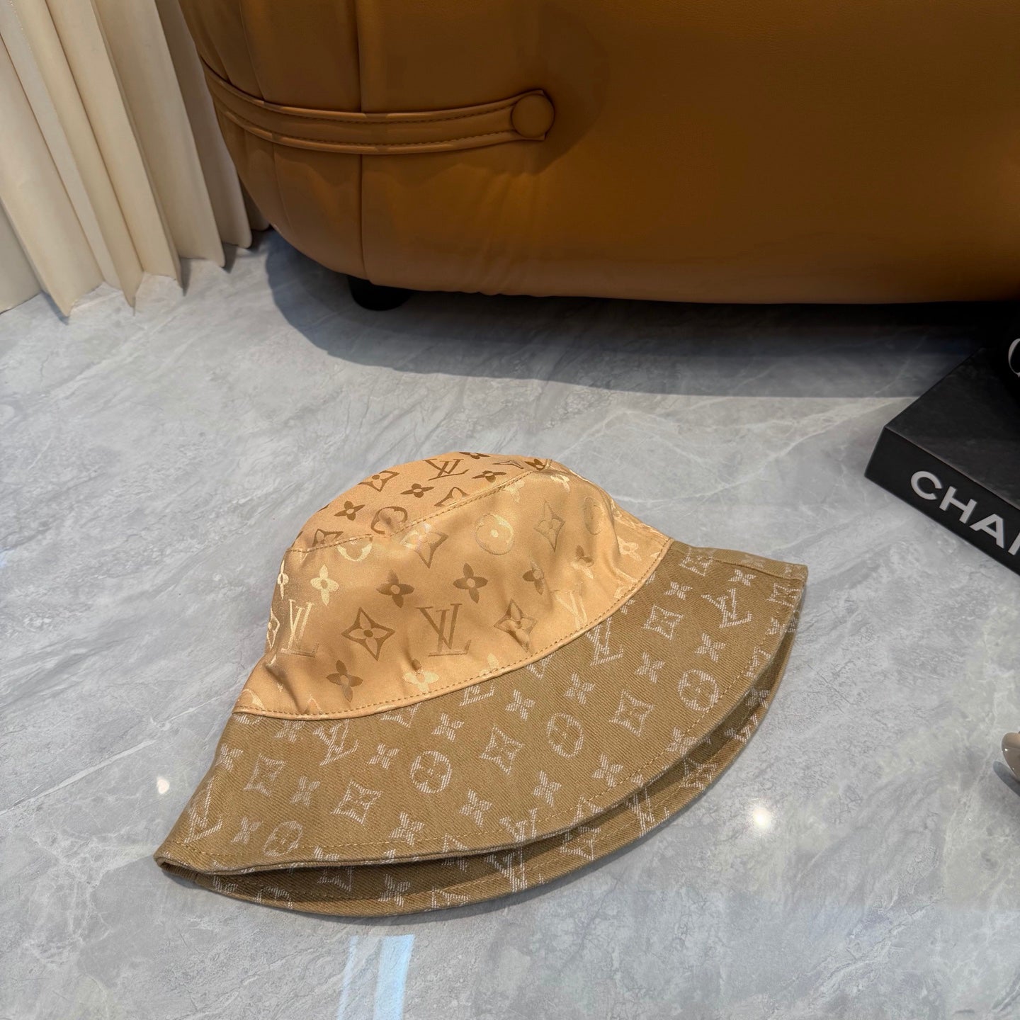 Monogram Print Wide Brim Bucket Hat