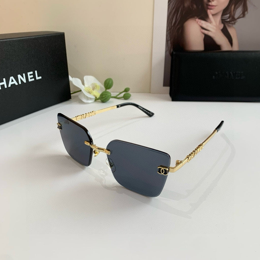 CC Gold-Accented Rimless Square Sunglasses