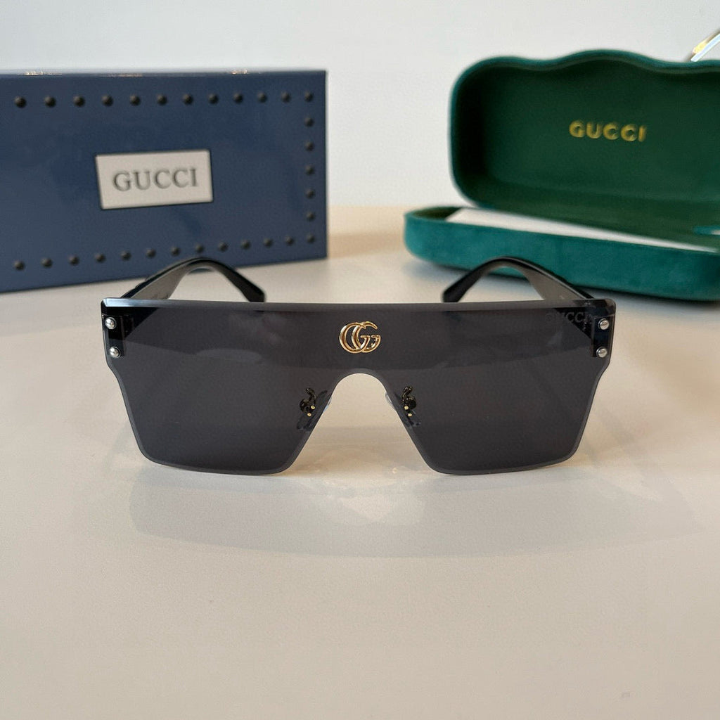 Oversized Shield Sunglasses with Gold Accent Detailing