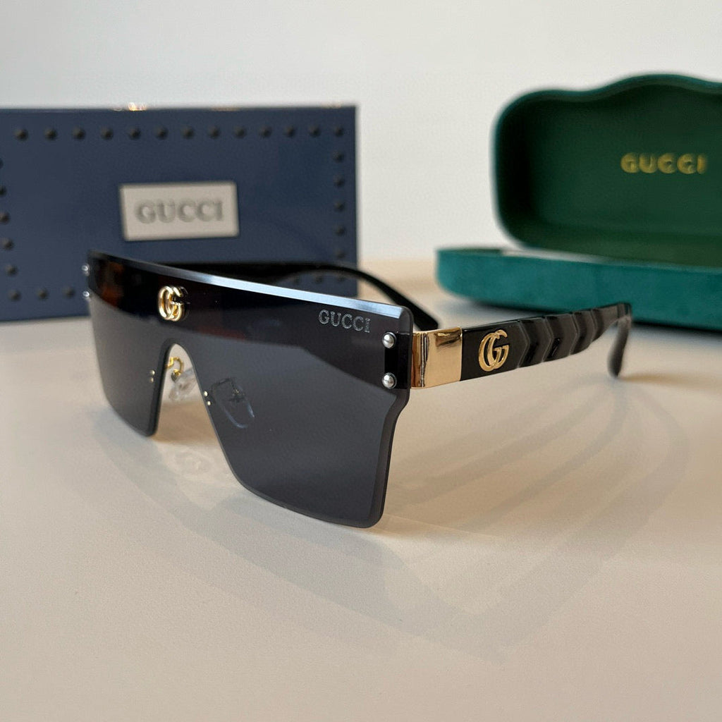 Oversized Shield Sunglasses with Gold Accent Detailing