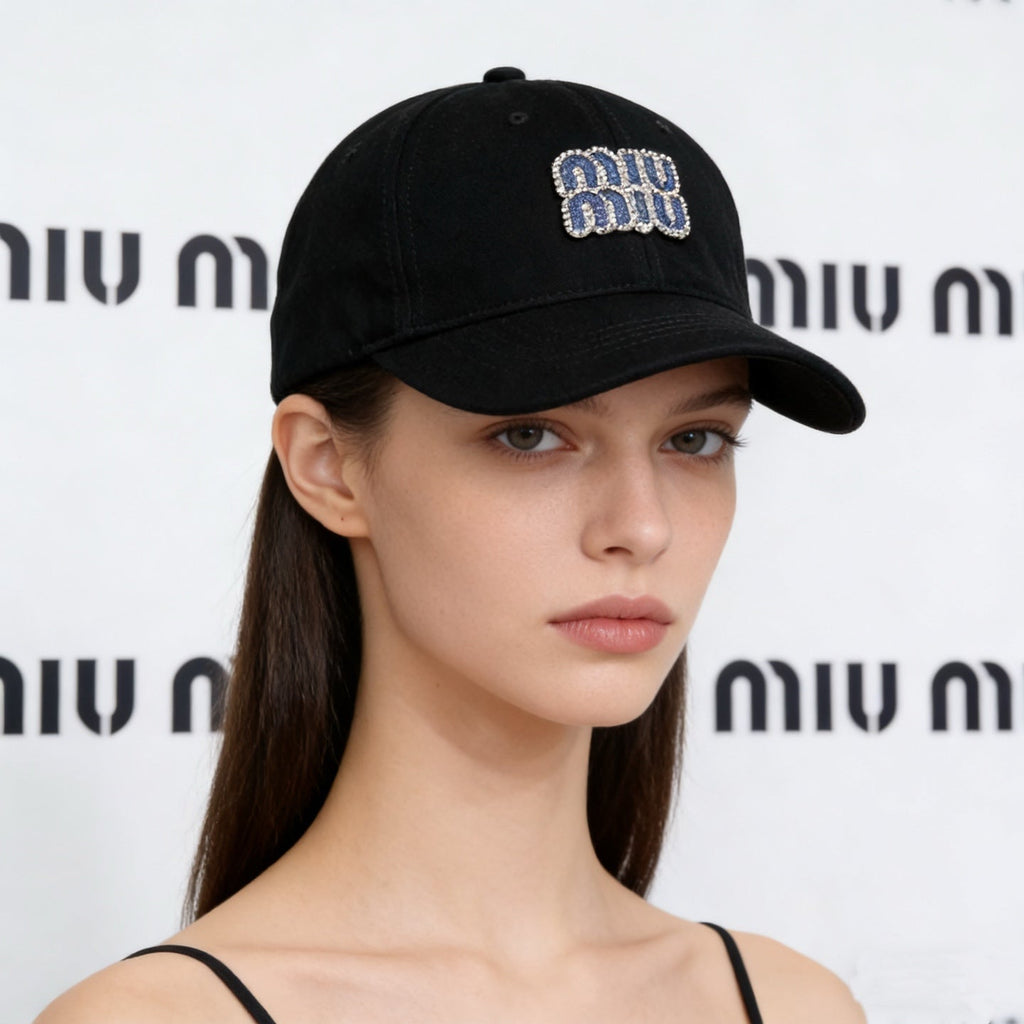Miu Miu Rhinestone Logo Baseball Cap