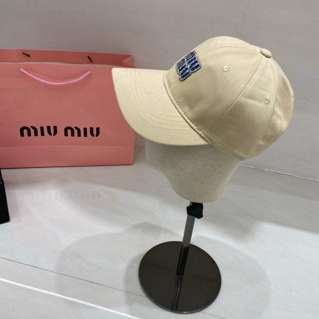 Miu Miu Rhinestone Logo Baseball Cap
