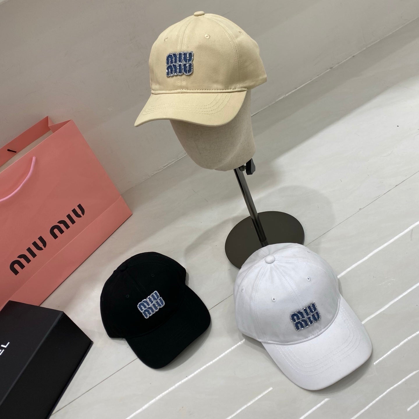 Miu Miu Rhinestone Logo Baseball Cap