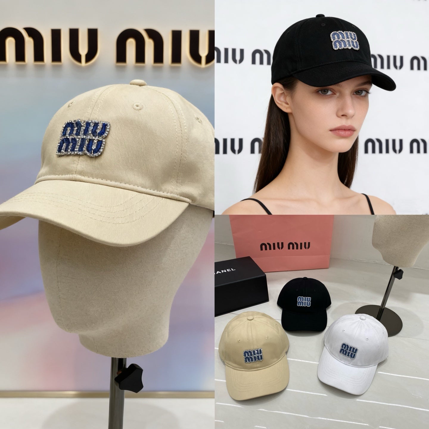 Miu Miu Rhinestone Logo Baseball Cap