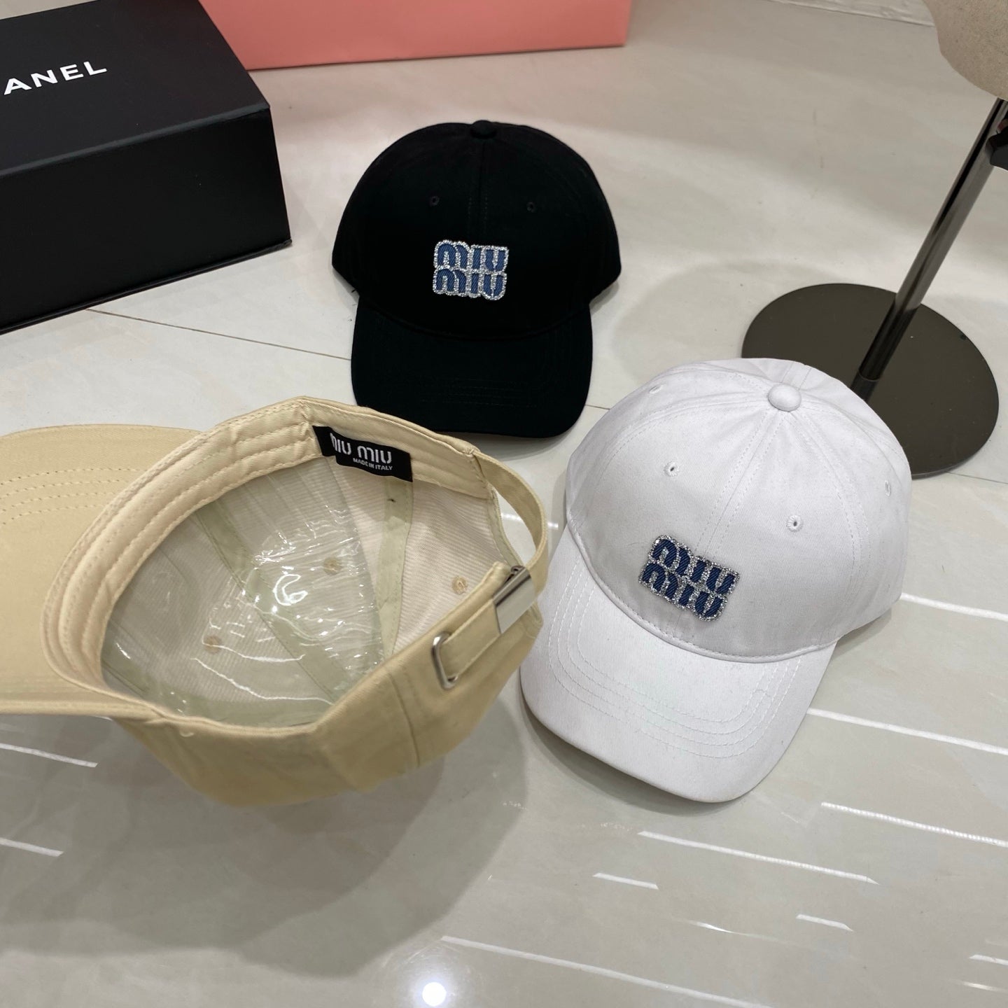 Miu Miu Rhinestone Logo Baseball Cap