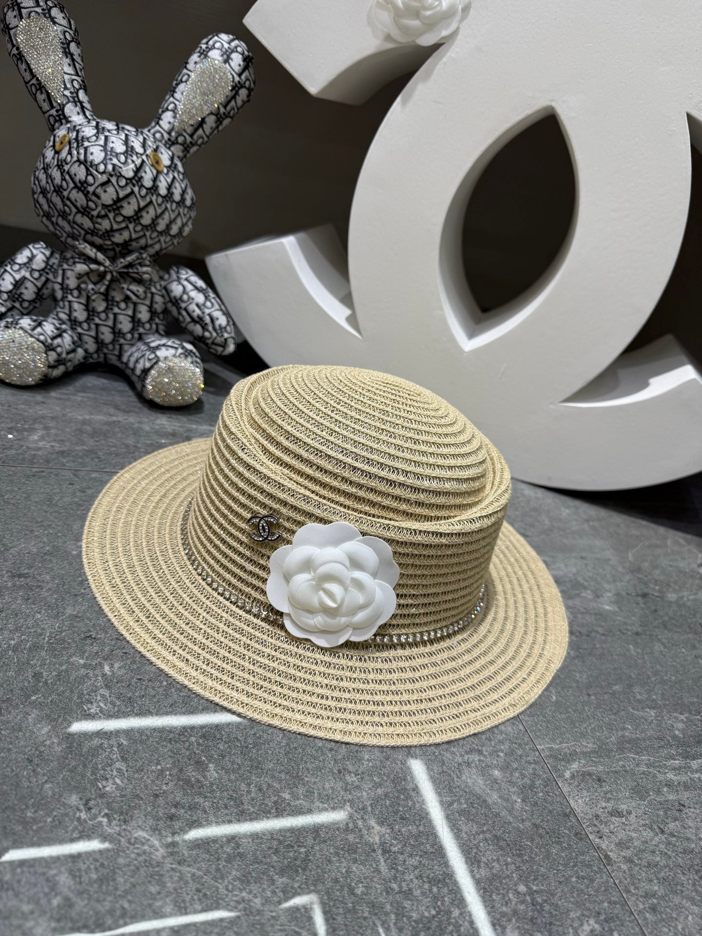 Chanel Linen Concave Crown Flat-Brimmed Hat