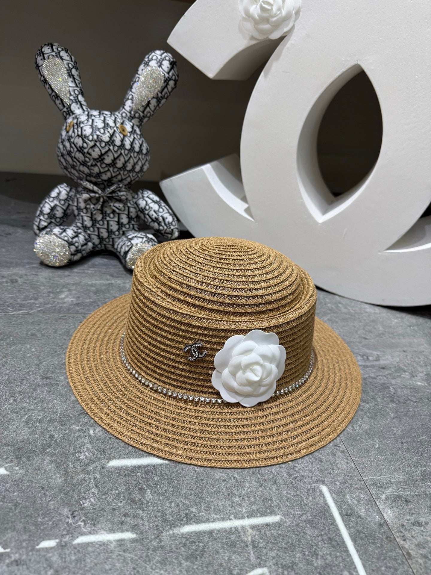 Chanel Linen Concave Crown Flat-Brimmed Hat