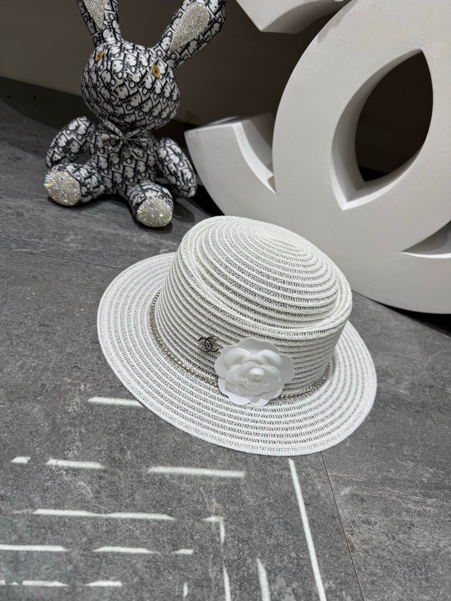 Chanel Linen Concave Crown Flat-Brimmed Hat