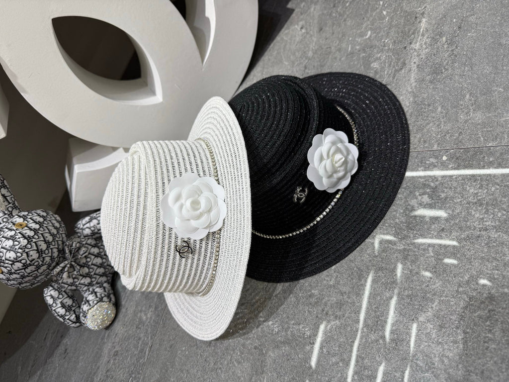 Chanel Linen Concave Crown Flat-Brimmed Hat